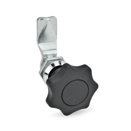 GN 115 Verriegelungen, Zink-Druckguss, Betätigung mit Bedienelement, nicht abschließbar, Gehäusebund verchromt