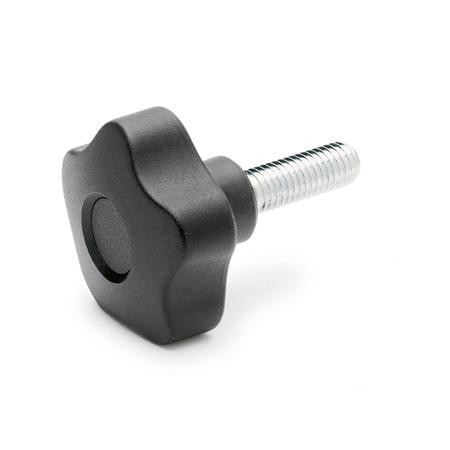 GN 5337.2 Sterngriffschrauben, Kunststoff, Gewindezapfen Stahl