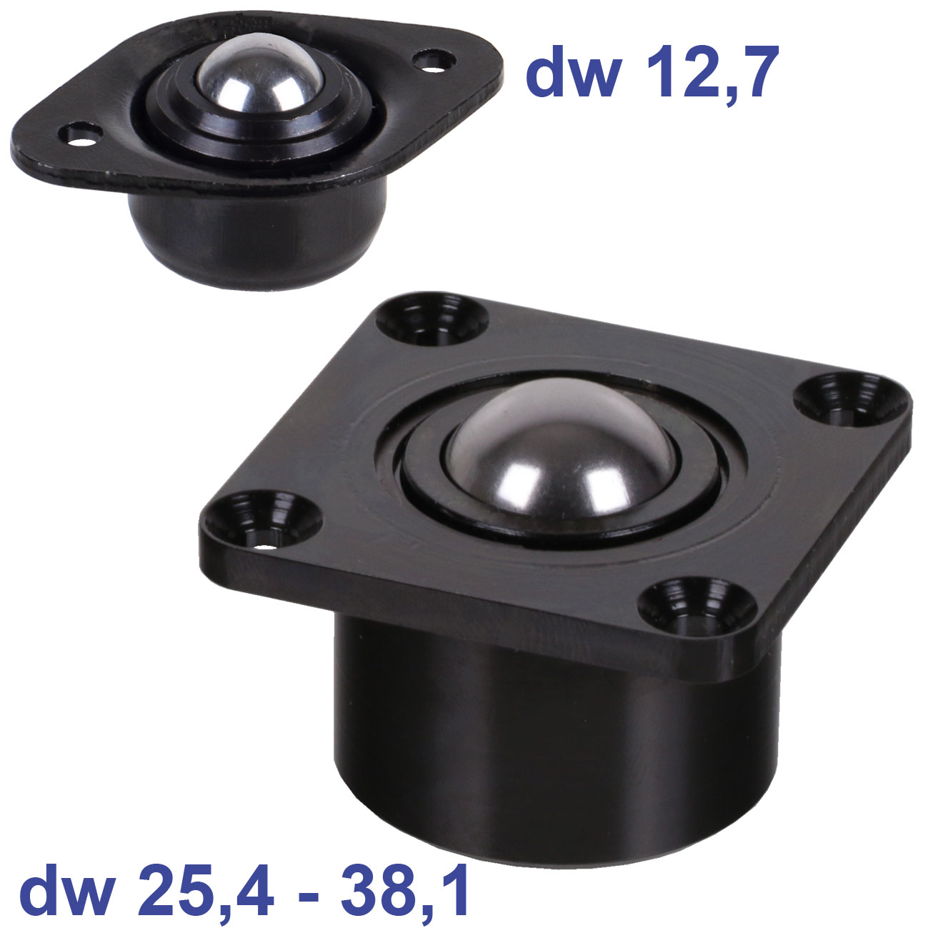 Kugelrollen 384 mit Befestigungsflansch oben, mit massivem Stahlgehäuse