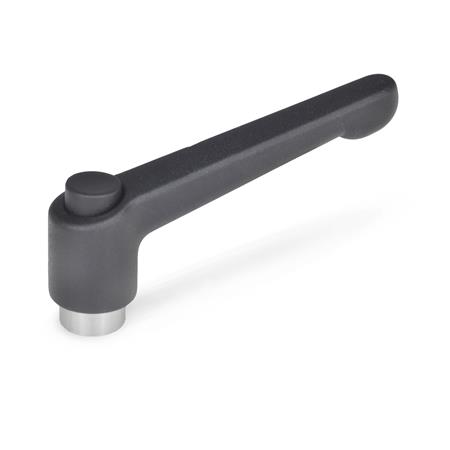 GN 303.1 Verstellbare Klemmhebel, Zink-Druckguss, Einsatz Edelstahl, mit Innengewinde, mit Ausrastknopf