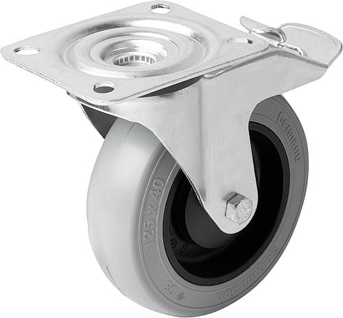 Stahlblech-Lenkrollen mit stop fix, mit Weichgu...