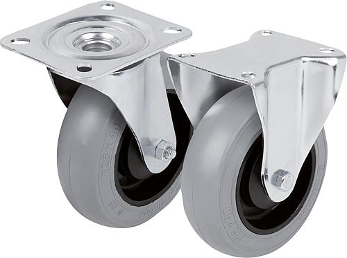 Stahlblech-Lenk- und Bockrollen mit Weichgummi...