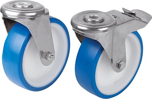 Lenkrollen Edelstahl mit Rückenloch, mit Polyur...