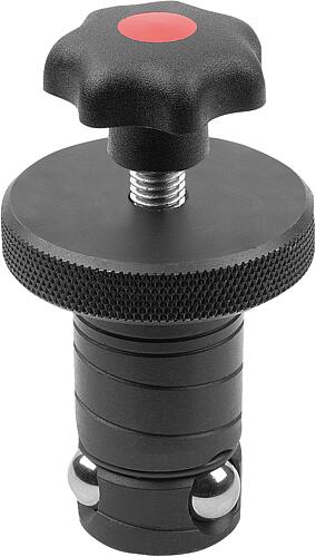 POSITIONIERZYLINDER BALL LOCK VERGÜTUNGSSTAHL, MIT STERNGRIFF, KOMP:THERMOPLA...