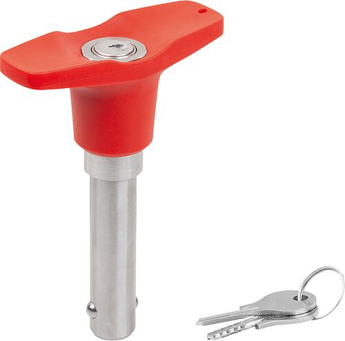 KUGELSPERRBOLZEN ABSCHLIEßBAR MIT T-GRIFF, D1=16, L=80, EDELSTAHL 1.4305, KOM...