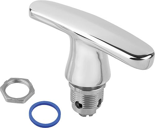 DREHRIEGEL MIT T-GRIFF D=30, L1=100, H=18, EDELSTAHL 1.4404, KOMP:SILIKON BLAU