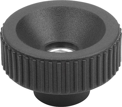RÄNDELMUTTER, D=M10, D1=40, H=25, THERMOPLAST SCHWARZGRAU RAL7021, KOMP:EDELS...