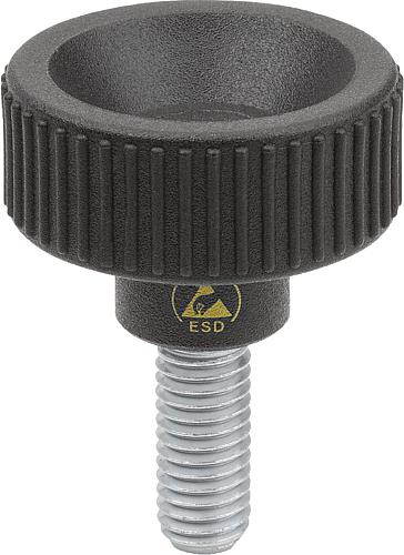 RÄNDELSCHRAUBE ANTISTATISCH D=M10X30, D1=40, H=25, THERMOPLAST SCHWARZ RAL901...