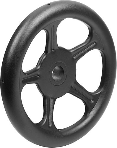 HANDRAD PASSBOHRUNG, D1=400, D2=30H9, FORM:C 5-SPEICHEN, STAHL SCHWARZ PULVER...