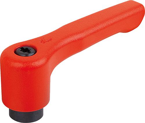 KLEMMHEBEL FLACH GR.3 3/8-16, ZINK ROT RAL3020 STRUKTURMATT, KOMP:STAHL BRÜNIERT