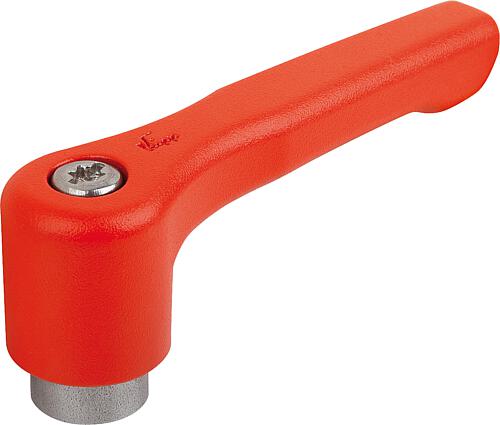 KLEMMHEBEL FLACH GR.3 M10, ZINK ROT RAL3020 STRUKTURMATT, KOMP:EDELSTAHL BLANK