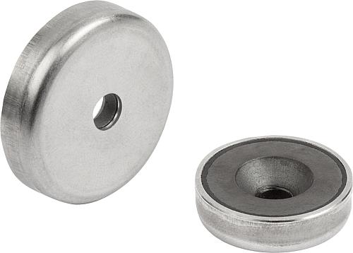 MAGNET FLACHGREIFER, RUND, HARTFERRIT, KOMP:EDELSTAHL, D=40±0,2, D1=5,5, H=8