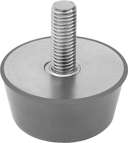 GUMMIPUFFER KONISCH AUSSENGEWINDE M12X37, D=75, H=28, EDELSTAHL A4 1.4401, KO...