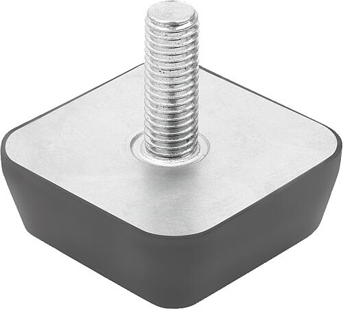 GUMMIPUFFER VIERECKIG AUSSENGEWINDE M12X37, D=80, H=30, STAHL, VERZINKT, KOMP...