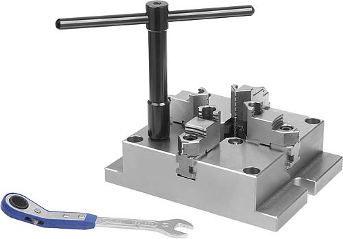 STATIONÄRES 4-BACKENFUTTER MIT SPANNBACKEN B=380 STAHL, KOMP:STAHL GEHÄRTET