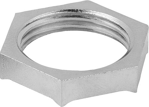 SECHSKANTMUTTER EMV, MIT SCHNEIDKANTEN, D=M40X1,5, SW1=46, MESSING VERNICKELT