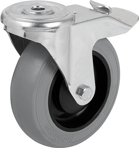 LENKROLLE MIT FESTSTELLSYS STOP-FIX, D=125, B=40, STAHL, MIT WEICHGUMMIREIFEN...