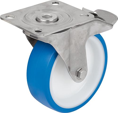 LENKROLLE MIT FESTSTELLSYS STOP-FIX, D=200, B=50, THERMOPLAST 1.4301, FÜR HYG...