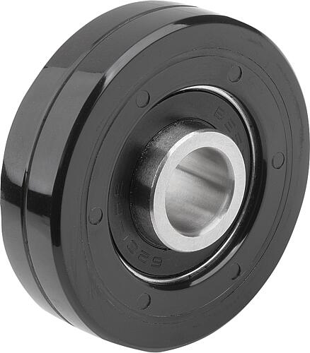 FÜHRUNGSROLLE ZYLINDRISCH, MIT KUGELLAGER, FORM:B MIT BUND, D=60, B=15, POLYU...