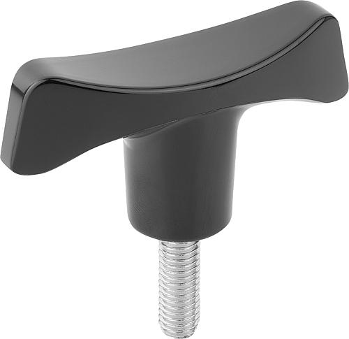 T-GRIFF D=M12X24, A=90, B=28, H=49,6, FORM:L DUROPLAST, SCHWARZ HOCHGLANZPOLI...