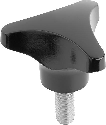 DREISTERNGRIFF HOHER BUND D=M10X30 D1=62 H=35, FORM:L DUROPLAST, SCHWARZ, KOM...
