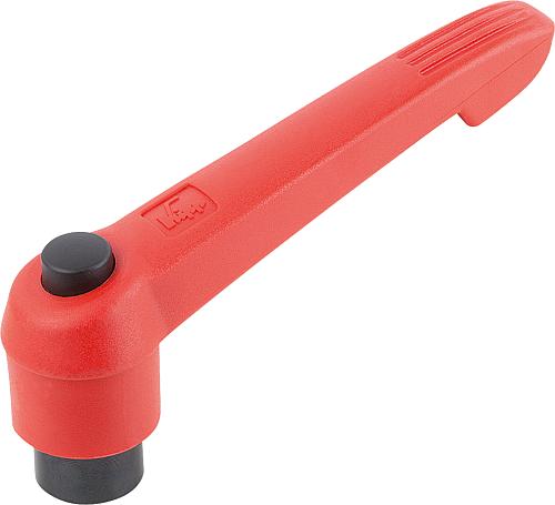KLEMMHEBEL MIT DRUCKKNOPF GR.5 5/8-11, KUNSTSTOFF ROT RAL3020, KOMP:STAHL SCH...