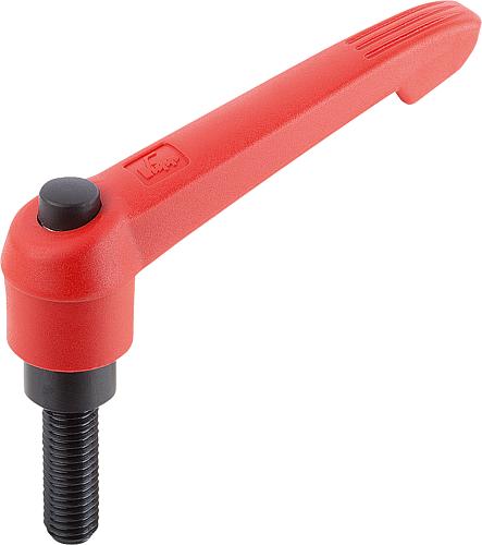 KLEMMHEBEL MIT DRUCKKNOPF GR.5 5/8-11X90, KUNSTSTOFF ROT RAL3020, KOMP:STAHL ...