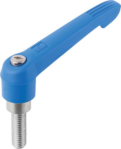 KLEMMHEBEL GR.5 5/8-11X60, KUNSTSTOFF BLAU RAL5017, KOMP:EDELSTAHL