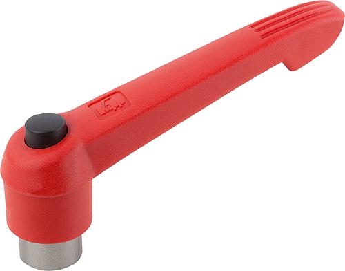 KLEMMHEBEL MIT DRUCKKNOPF GR.5 5/8-11, KUNSTSTOFF ROT RAL3020, KOMP:EDELSTAHL...