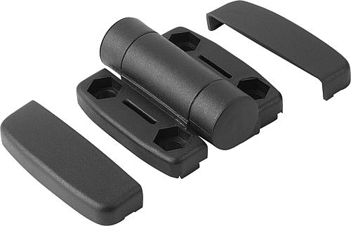 SCHARNIER MIT RASTFUNKTION 73,5X56, THERMOPLAST SCHWARZ, KOMP:EDELSTAHL, A1=2...