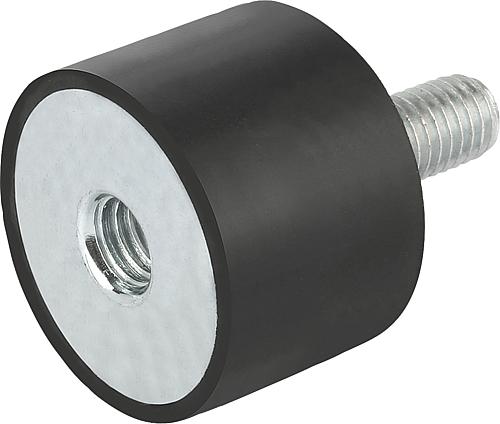 GUMMIPUFFER TYP B INNEN- UND AUSSENGEWINDE M12X37, D=75, H=55, STAHL, KOMP:EL...