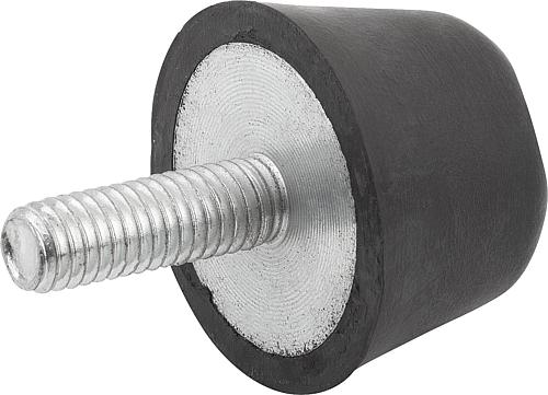 GUMMIPUFFER KONISCH AUSSENGEWINDE M12X37, D=75, H=28, STAHL, KOMP:ELAST. NATU...