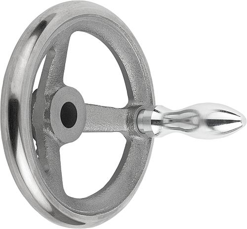 HANDRAD DIN950, D1=500 PASSBOHRUNG D2=1, GRAUGUSS, KOMP:STAHL, BALLENGRIFF DR...