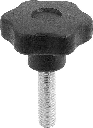 STERNGRIFF M12X50, D1=60, FORM:L MIT AUßENGEWINDE, H=34, THERMOPLAST SCHWARZ,...