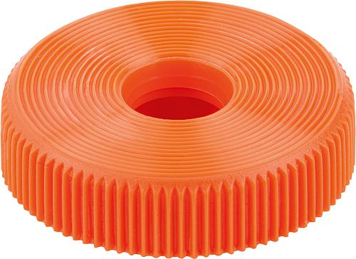 RÄNDELKNOPF FÜR SECHSKANTSCHRAUBEN D1=36 H=10, FORM:A POM, ORANGE, FÜR M10, S...