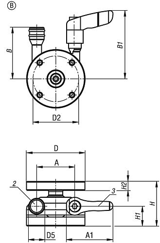 GELENKKOPF SCHWENKWINKEL 30° H=105, FORM:B M.GRIFFSCHR.UND KLEMMHEBEL ALUMINI...